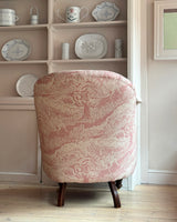 Button Back Upholstered Chair in Beki Bright’s Apple Pickers Fabric