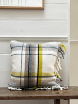 ’Emsie ’ Handwoven Yellow and Grey Check Wool Cushion