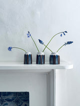 Hand Carved Faceted Vase with Cobalt Blue