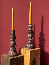 Harvest Sgraffito Porcelain Candlesticks, Pair