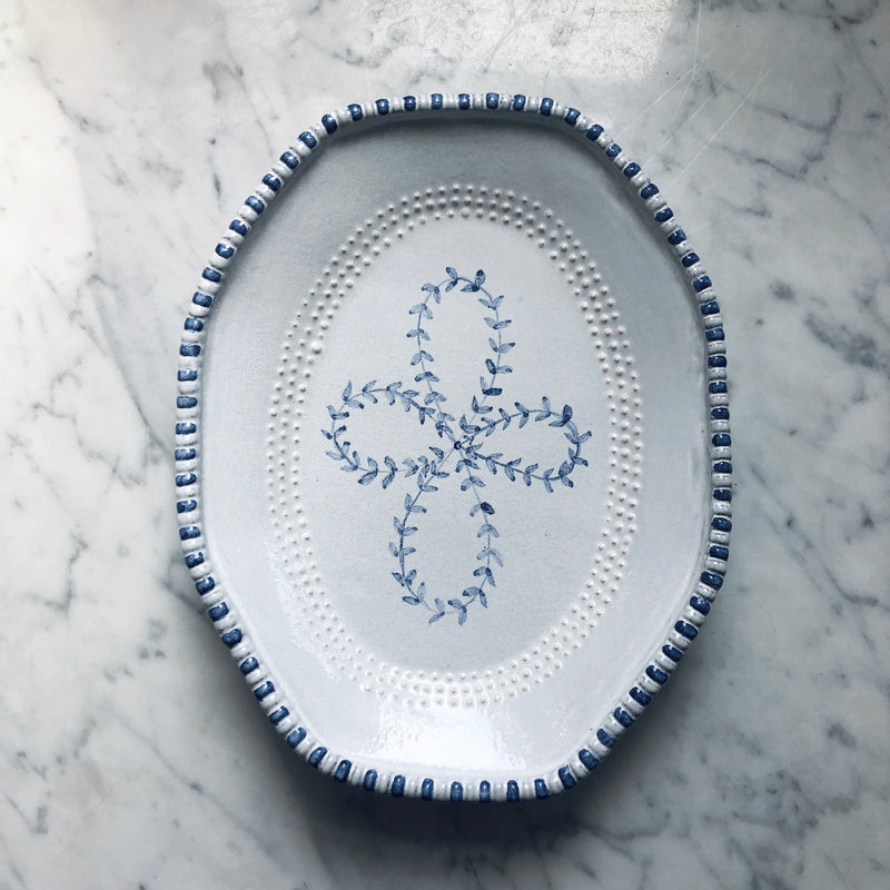 English Delftware Sprigged Platter - Emily Mitchell
