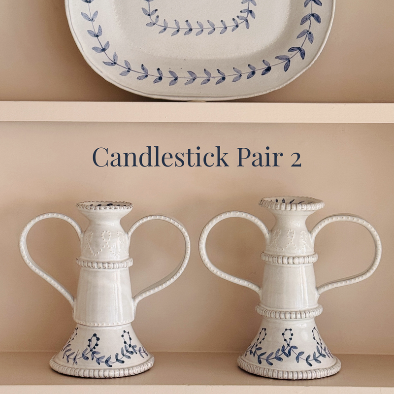 English Delftware Candlesticks - Emily Mitchell