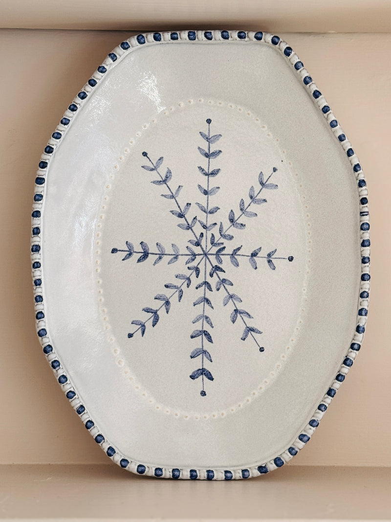 English Delftware Sprigged Oval Platter - Emily Mitchell