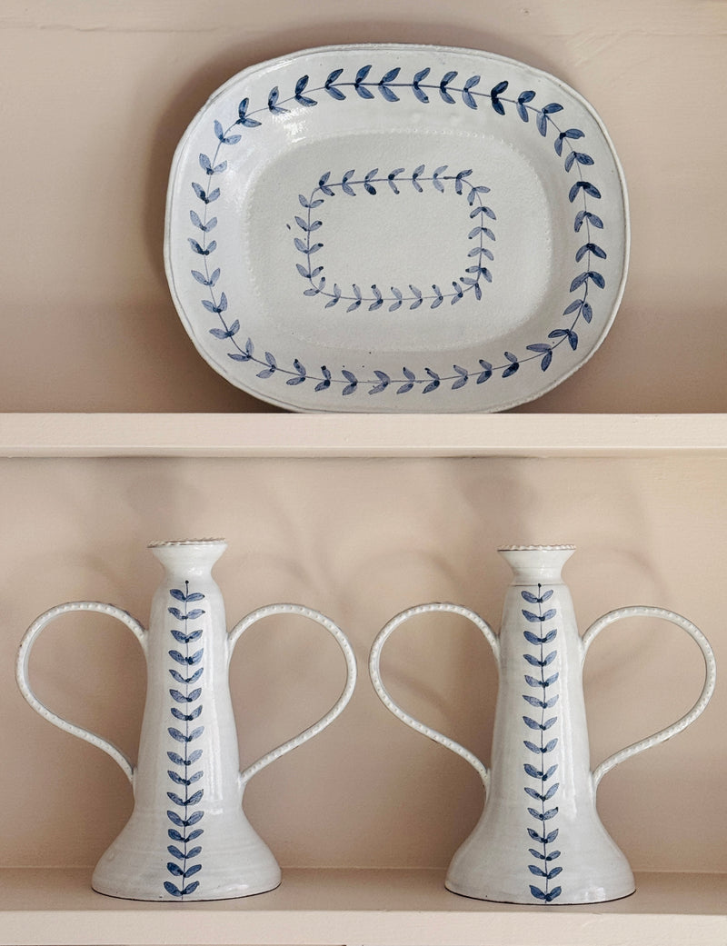 English Delftware Candlesticks - Emily Mitchell