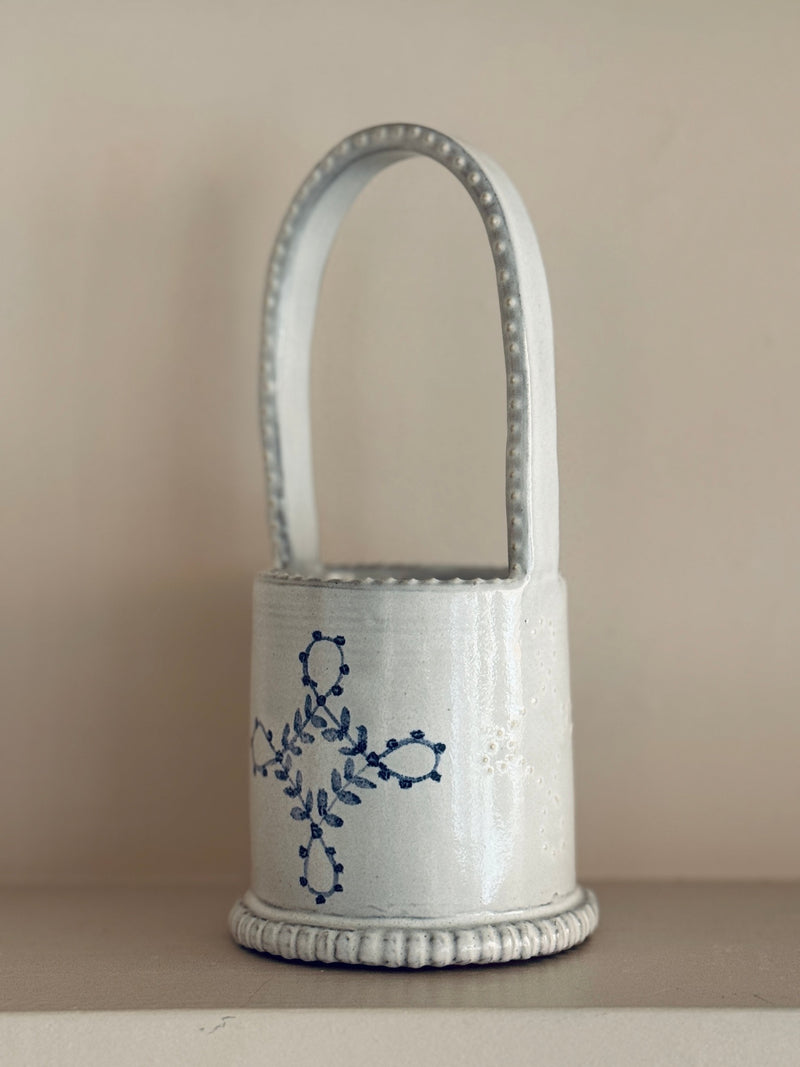 The Merchants Table Delft Ceramic basket vase Emily Mitchell double infinity motif