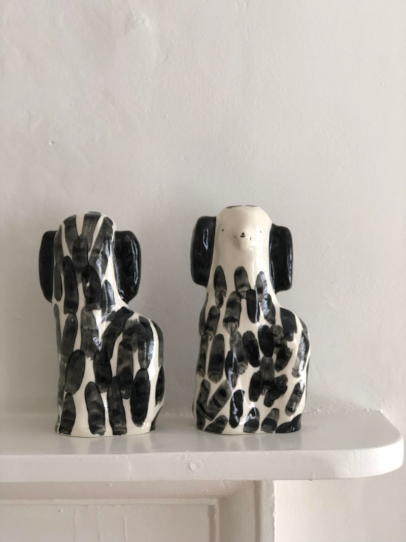 A Pair of Black Spotted Staffordshire Dogs - Alex Sickling