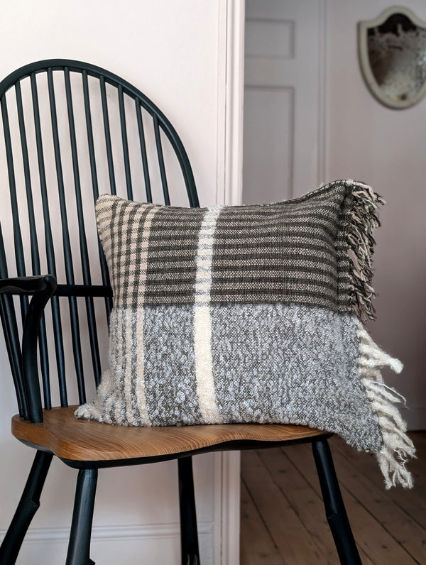 The Merchant's Table Nora handwoven grey and white  Cushion by Hollie Ward