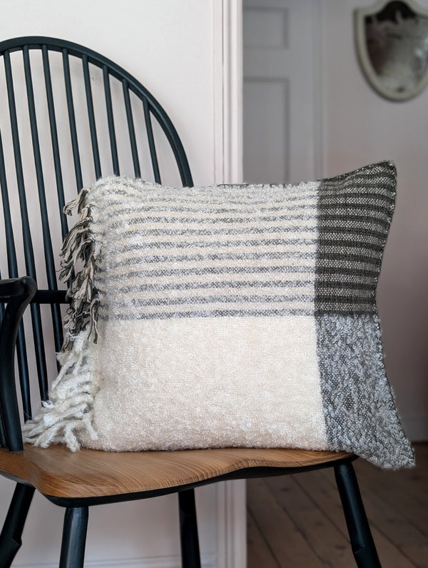 The Merchant's Table Nora grey and white handwoven Cushion by Hollie Ward