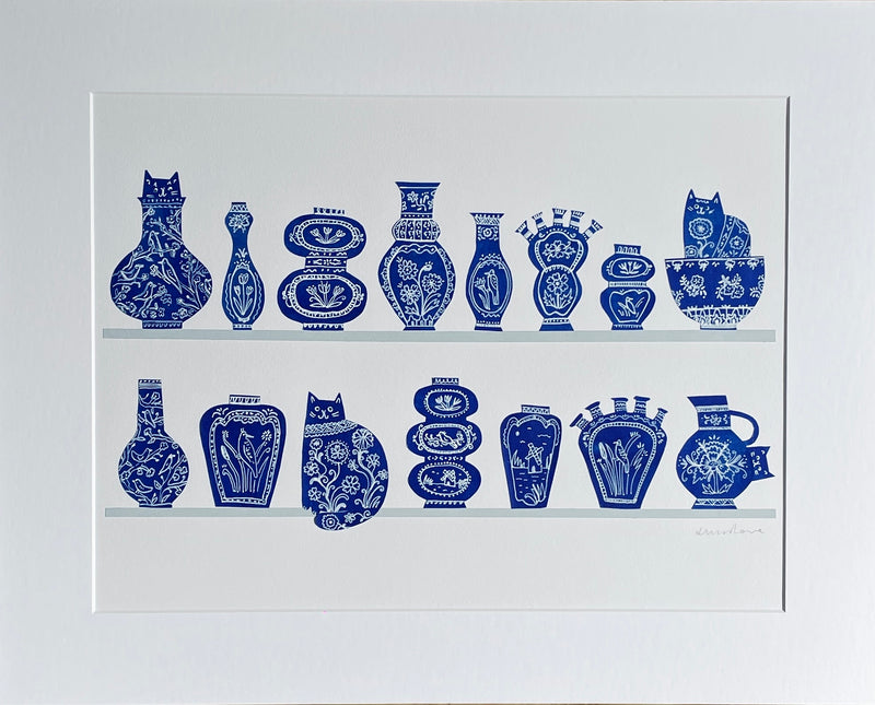 Delft Cat and Vase Collage Illustratinos - Laura Winstone
