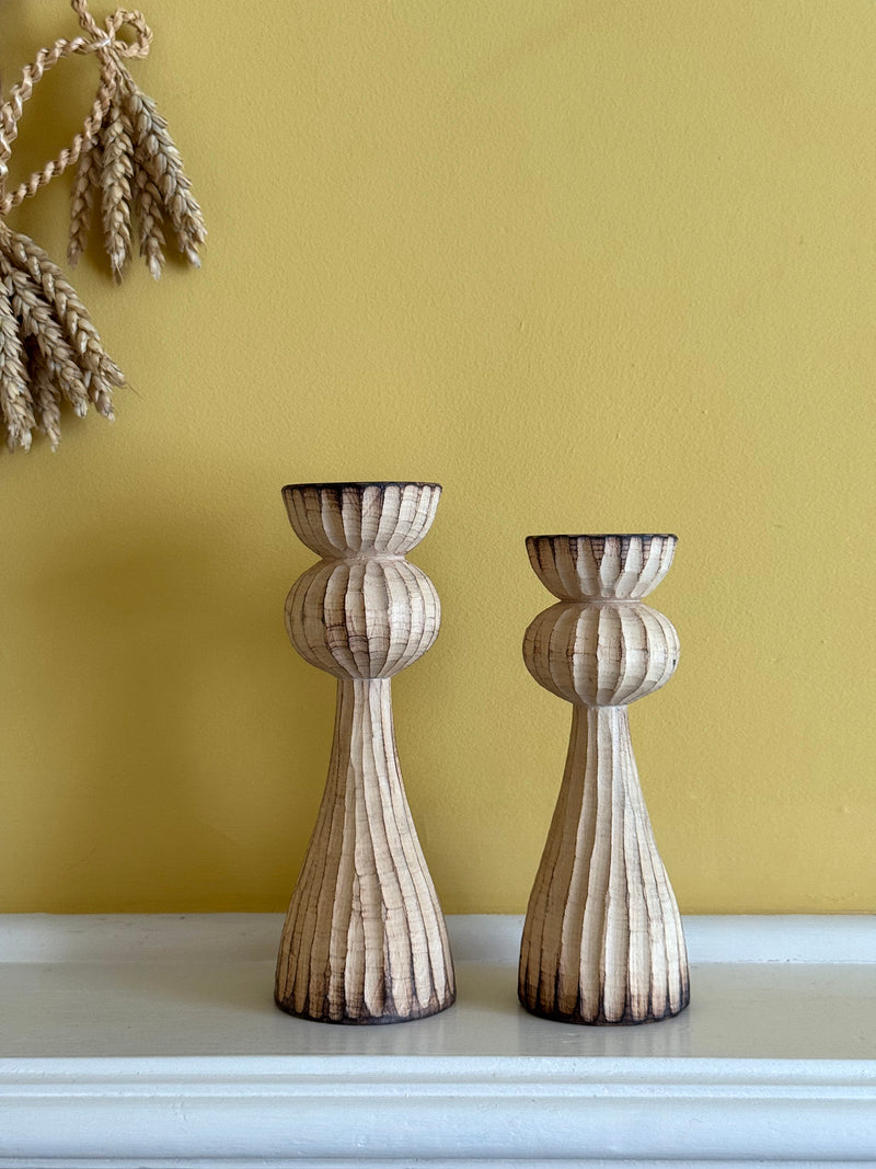 Harvest Carved Ash & Sycamore Candlesticks