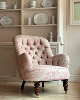 Button Back Upholstered Chair in Beki Bright’s Apple Pickers Fabric