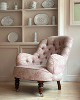 Button Back Upholstered Chair in Beki Bright’s Apple Pickers Fabric