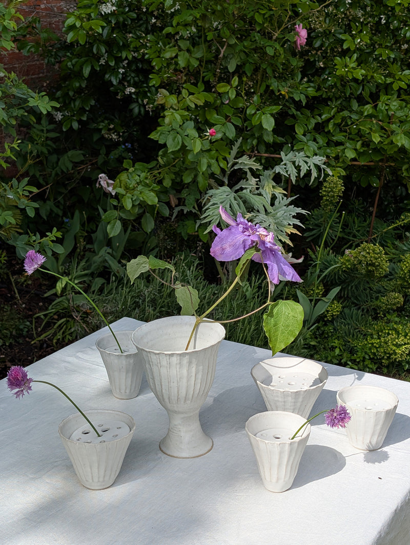 Fluted Ceramic Flower Bowls