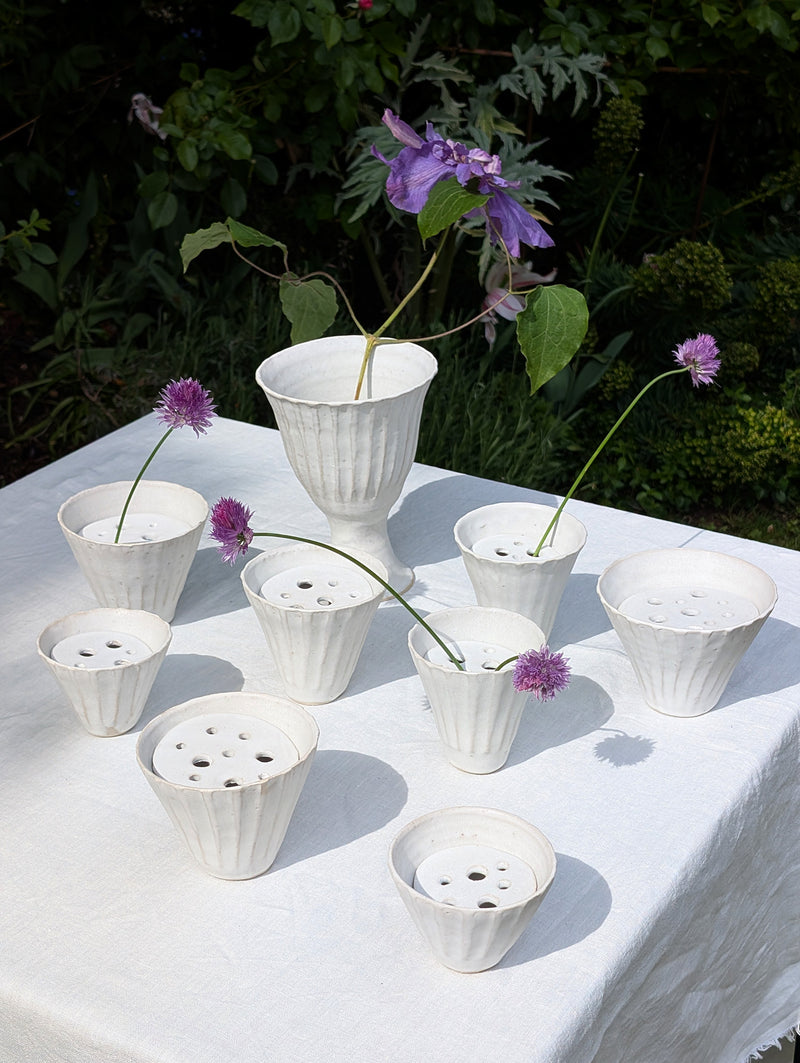 Fluted Ceramic Flower Bowls