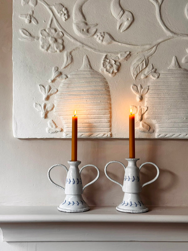 English Delftware Candlesticks