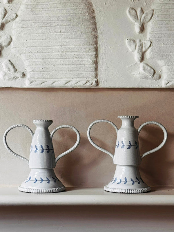 English Delftware Candlesticks