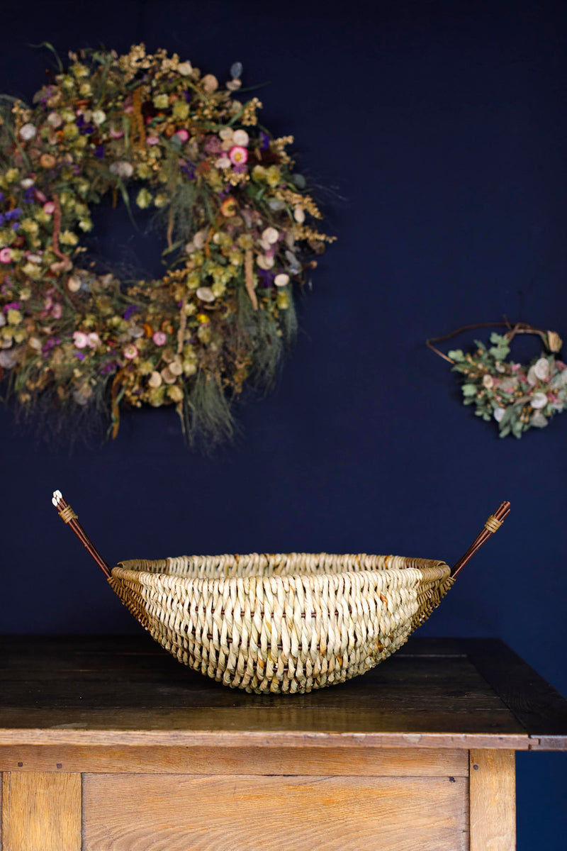 Deep, Curved Willow and Rush Basket - Jo Hammond