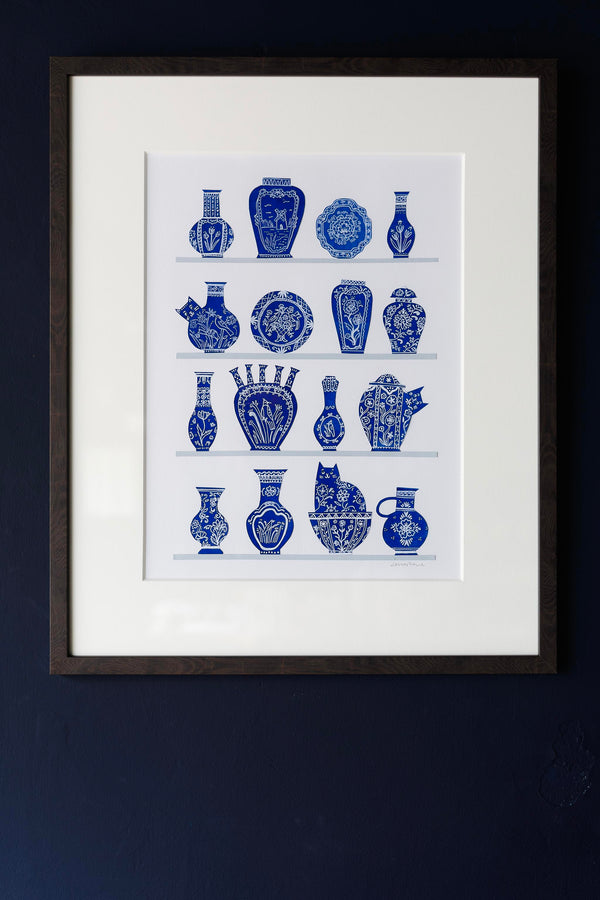 Delft Cat and Vase Collage Illustratinos - Laura Winstone