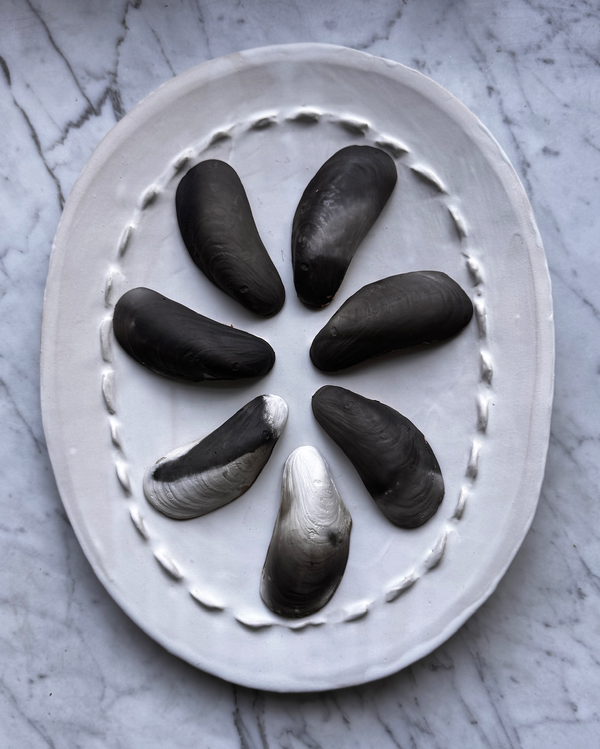 Porcelain Smoke Fired Shells with Copper Guilding