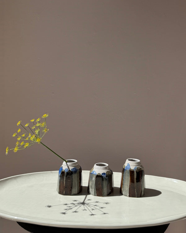 Hand Carved Faceted Vase with Cobalt Blue