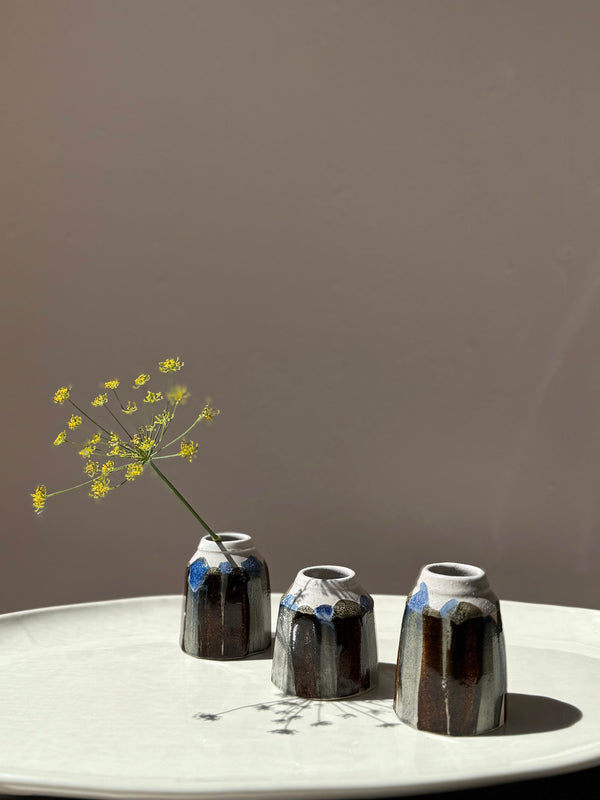 Hand Carved Faceted Vase with Cobalt Blue