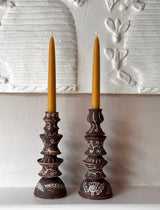 Harvest Sgraffito Porcelain Candlesticks, Pair