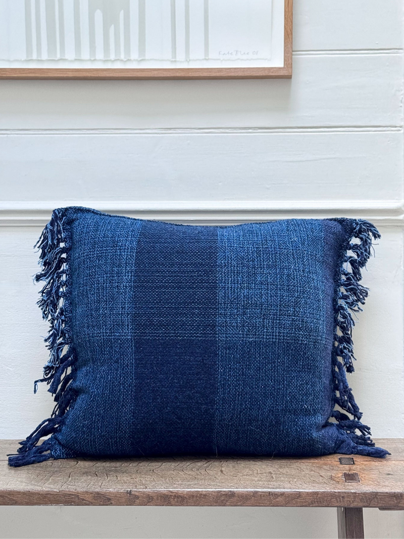 ’Ordahl’ Handwoven Indigo Blue Check Cushion