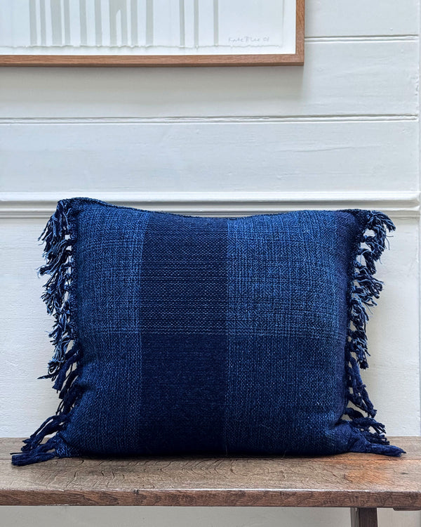 ’Ordahl’ Handwoven Indigo Blue Check Cushion
