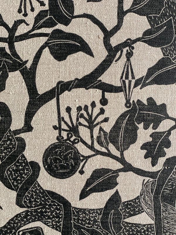 Treasure Tree Printed Square Cushion (Carbon Black) - Bonfield Block Printers