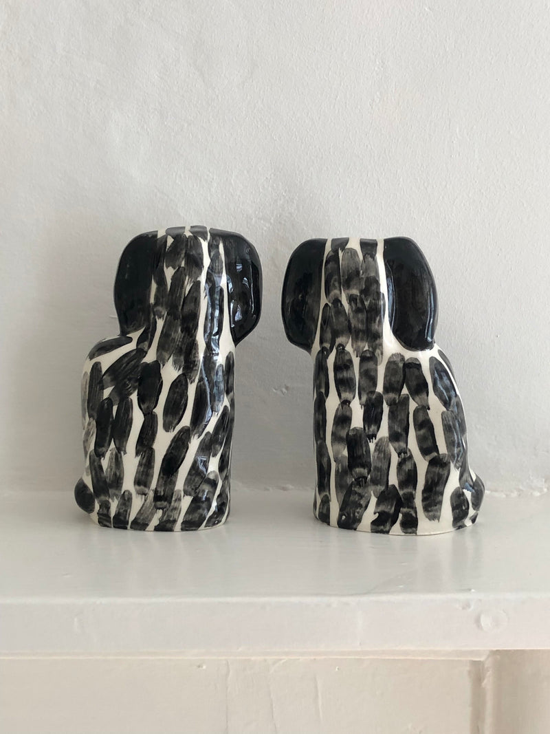 A Pair of Black Spotted Staffordshire Dogs - Alex Sickling